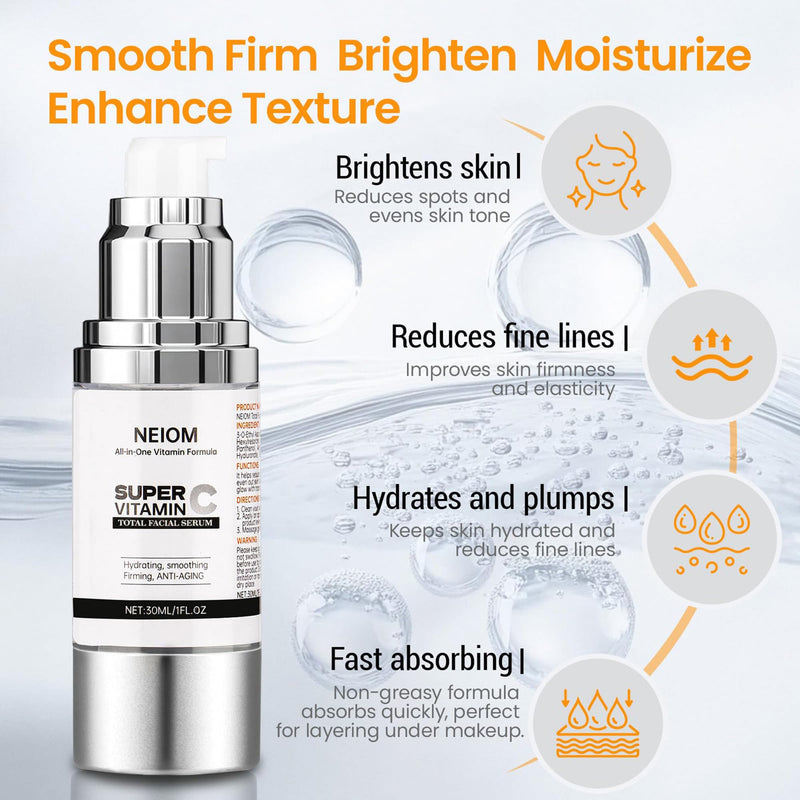 Super Vitamin C Face Serum for Women over 70,Anti-Aging, 1 fl oz | Hydrating Brightening Formula - Vitamin C, Hyaluronic Acid, Vitamin E, Caffeine - Face Lift Serum for Wrinkles, Dark Spots White-Pack of 1