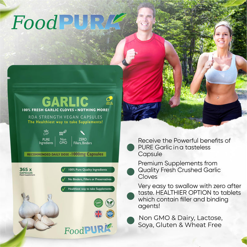 365 X Pure Garlic Capsules Recommended Daily Strength 1000mg - Capsules are The SAFEST Way to take Any Supplement! HACCP Certified, Manufactured in The UK. 365 count (Pack of 1)
