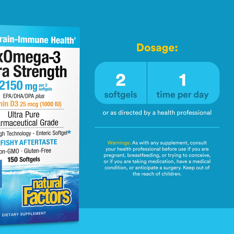 Natural Factors RxOmega-3 Ultra Strength - Dietary Supplement for Brain & Heart Health Support - Eye Health Supplement with EPA & DHA - Supplement with Omega-3 Fatty Acids - 150 Softgels (75 Servings)