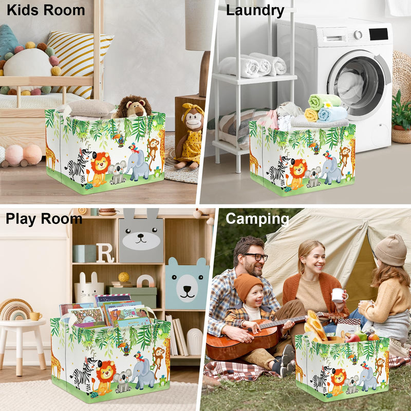 [Australia] - Clastyle Friendly Animals Party Nursery Storage Bins for Toys Books Rectangle Elephant Koala Monkey Safari Storage Basket Kids Collapsible Baby Gift Baskets for Bedroom, 15.7*11.8*11.8 in 40*30*30 cm 
