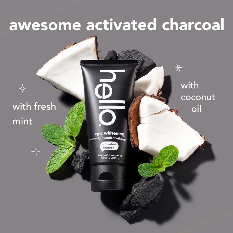 [Australia] - Hello Activated Charcoal Toothpaste, Fluoride Toothpaste with Activated Charcoal, Teeth Whitening Toothpaste with Fresh Mint and Coconut Oil, No SLS, Vegan, Gluten Free, 3 Pack, 4 OZ Tubes 4 Ounce (Pack of 3) 