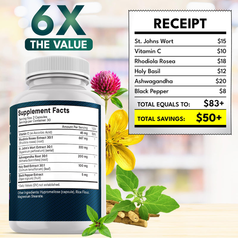 [Australia] - NEW AGE St Johns Wort, Rhodiola Rosea, Holy Basil, Ashwagandha - Support for Women and Men with Vitamin C & Black Pepper Extract - 120 Count 60 Count (Pack of 2) 