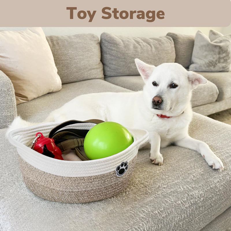 [Australia] - Dog Toy Basket Small Gift Basket for Baby, Storage Basket for Nursery, Woven Basket for Dog Cat Storage, Nursery Storage Basket for Diapers, Towels, 12"x 8" x 5" Mixed-Brown Brown 