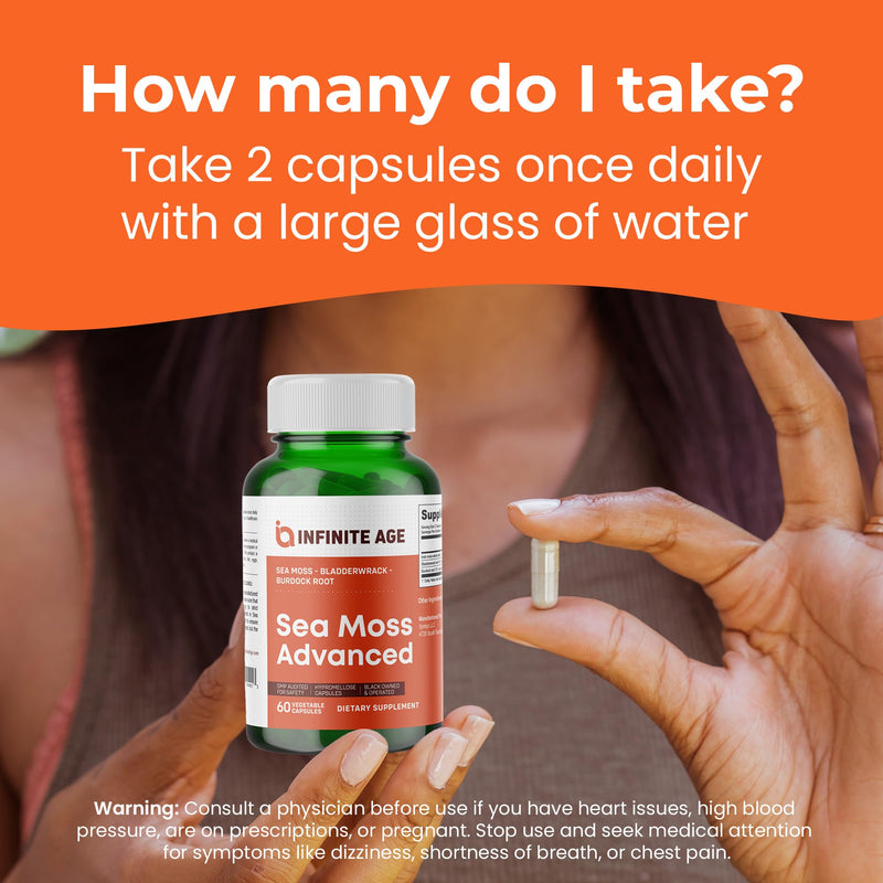 [Australia] - INFINITE AGE 1250mg Sea Moss Advanced Superfood Capsules, 60 Count - High-Potency, Vegan, Made in The USA - Irish Seamoss, Bladderwrack, Burdock Root - Overall Health, Immunity Support 60 Count (Pack of 1) 