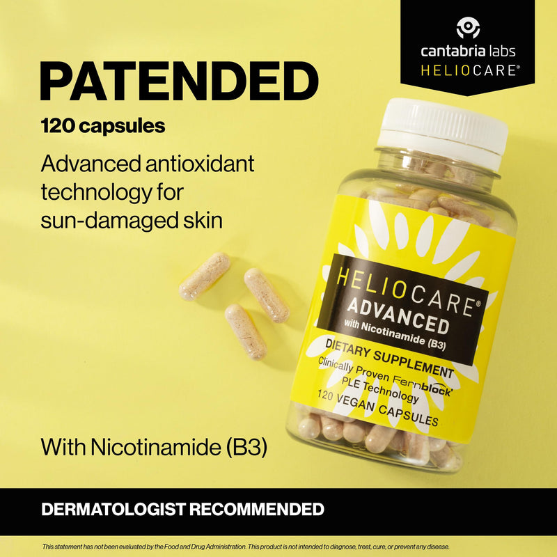 Heliocare Advanced with Nicotinamide Antioxidant Supplement, 120 Capsules | Patented Skin Health Antioxidant with 240mg Polypodium Leucotomos & 500mg Niacin B3, Clinically Proven Antioxidan Supplement