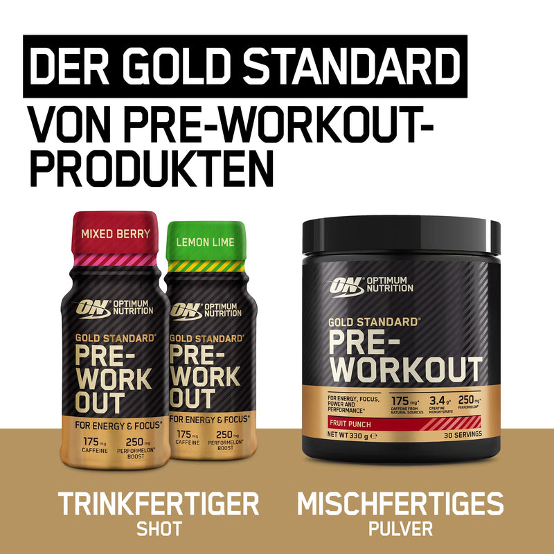 [Australia] - Optimum Nutrition Gold Standard Pre-Workout Energy Shot, Ready to Drink with Beta Alanine, Caffeine, PerforMelon Boost and Vitamins B6 and B12, Lemon Lime Flavor, Pack of 12, 12 x 60 ml 