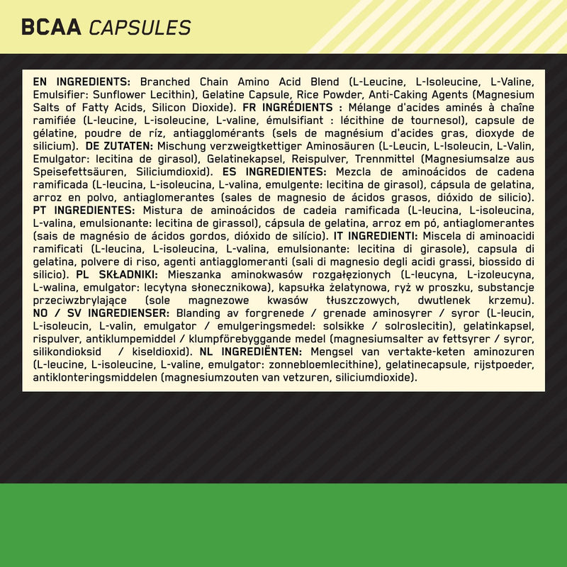 Optimum Nutrition BCAA Capsules, Amino Acids Tablets, 1000 mg of Essential Amino Acids BCAAs with L-Leucine, L-Isoleucine and L-Valine, Unflavoured, BCAA Supplements, 100 Servings, 200 Capsules