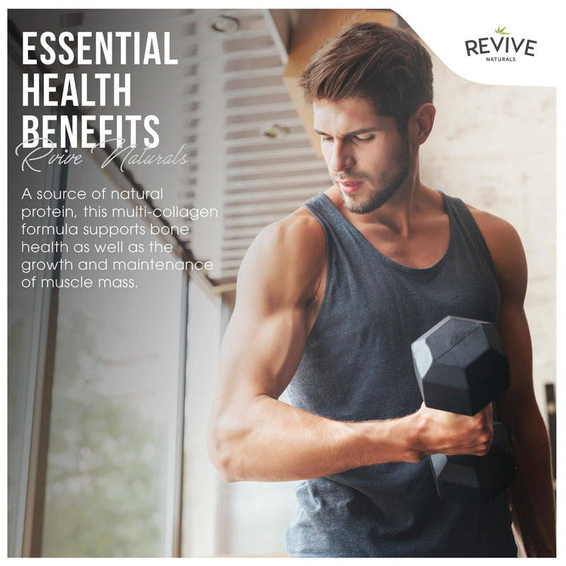 Revive Naturals Multi Collagen Protein Capsules - Types I, II, III, V & X - Hydrolysed Grass Fed Bovine, Wild Caught Marine & Free-Range Chicken, Made with Hyaluronic Acid & Vitamin C, 120 Caps