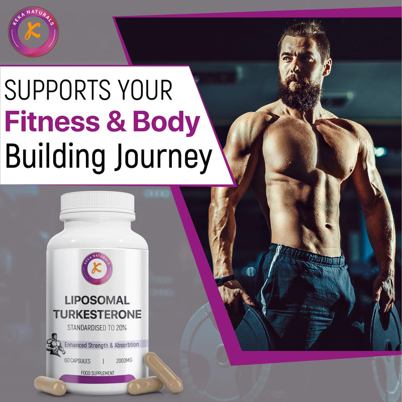 Liposomal Turkesterone 2000mg, 60 Capsules, Standardised to 20%, Ajuga Turkestanica Extract, Ultra High Absorption, Strength & Muscle, No Additives, Non-GMO, 60 Capsules