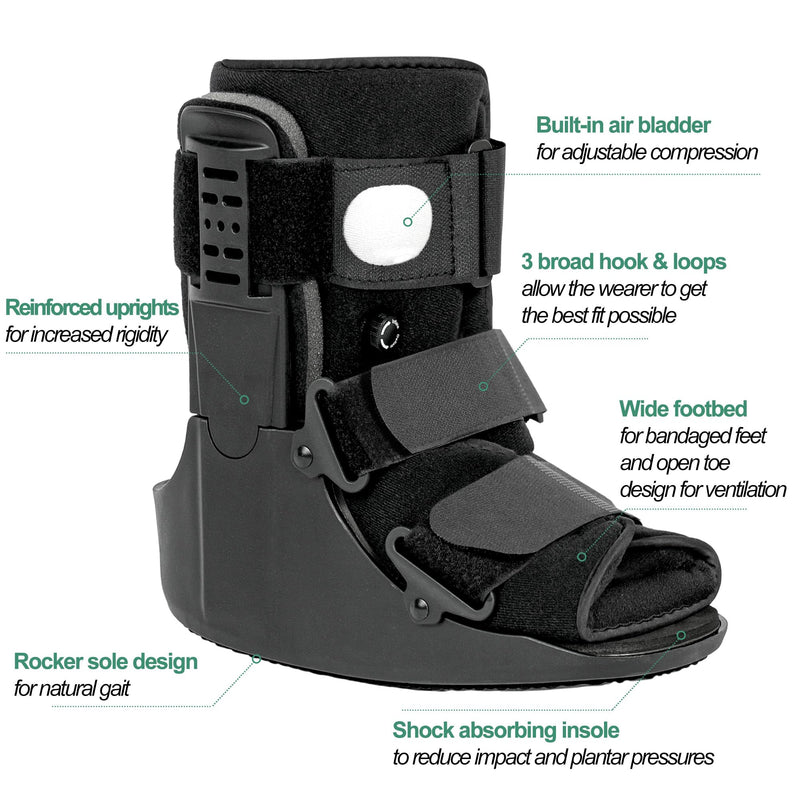 [Australia] - Air Walking Boot, Fracture Boot Short Walker Protection Fits Left or Right Foot Ankle Support for Injuries Fractures Sprains Black M Medium 