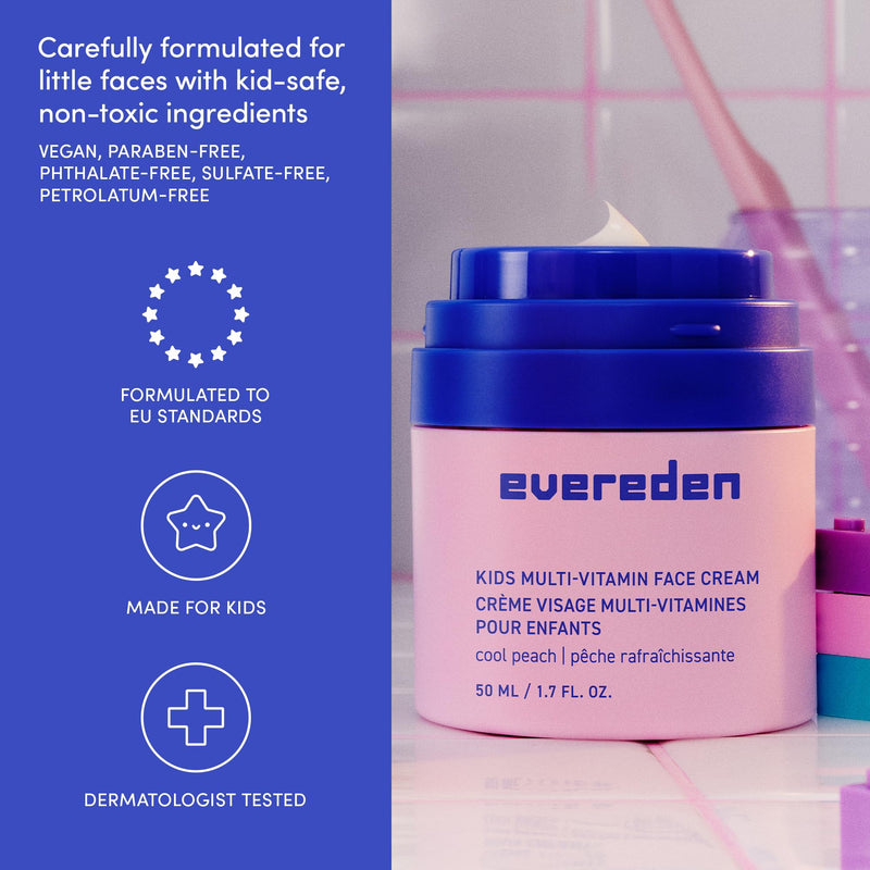 Evereden Kids Face Cream, Dermatologist-Tested, Vitamin B3, Melon, 1.7 oz | Vitamin-Enriched, Face Moisturizer, Safe for Young & Sensitive Skin, Omegas 3, 6, 9, Melon Scent, Kids Ages 3+, 1.7 fl oz Kids Face Cream – Melon