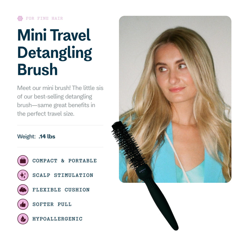 [Australia] - Gimme Hair Brush - Mini Travel Detangler Brush for Fine Hair with Anti-Static, Heat-Resistant & Flexible Nylon Bristles - Hair Tools for Women, Teens & Girls, Black Fine, Fragile and Thin Hair 