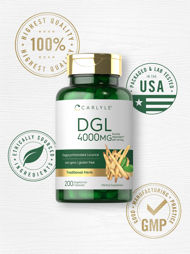 [Australia] - Carlyle DGL Deglycyrrhizinated Licorice Capsules | 200 Count | 4000mg | Vegetarian, Non-GMO & Gluten Free Supplement 
