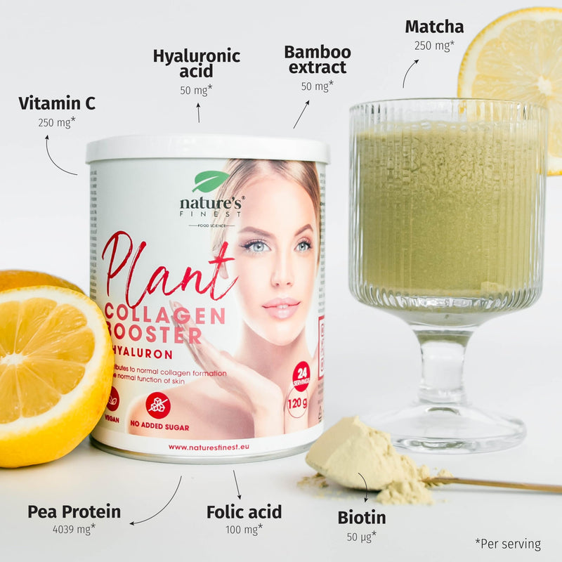 Nature's Finest by Nutrisslim Plant Collagen Booster - Vegan Collagen with Hyaluron, Vitamin C and Biotin, Natural Collagen Synthesis - 100% Natural, 120g 120g (Single)