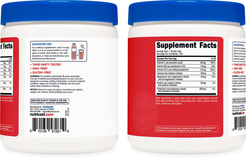 [Australia] - Nutricost Electrolyte Complex Powder (120 Servings, Fruit Punch) - Hydration Supplement Drink Mix with Vitamins and Minerals 1.04 Pound (Pack of 1) 