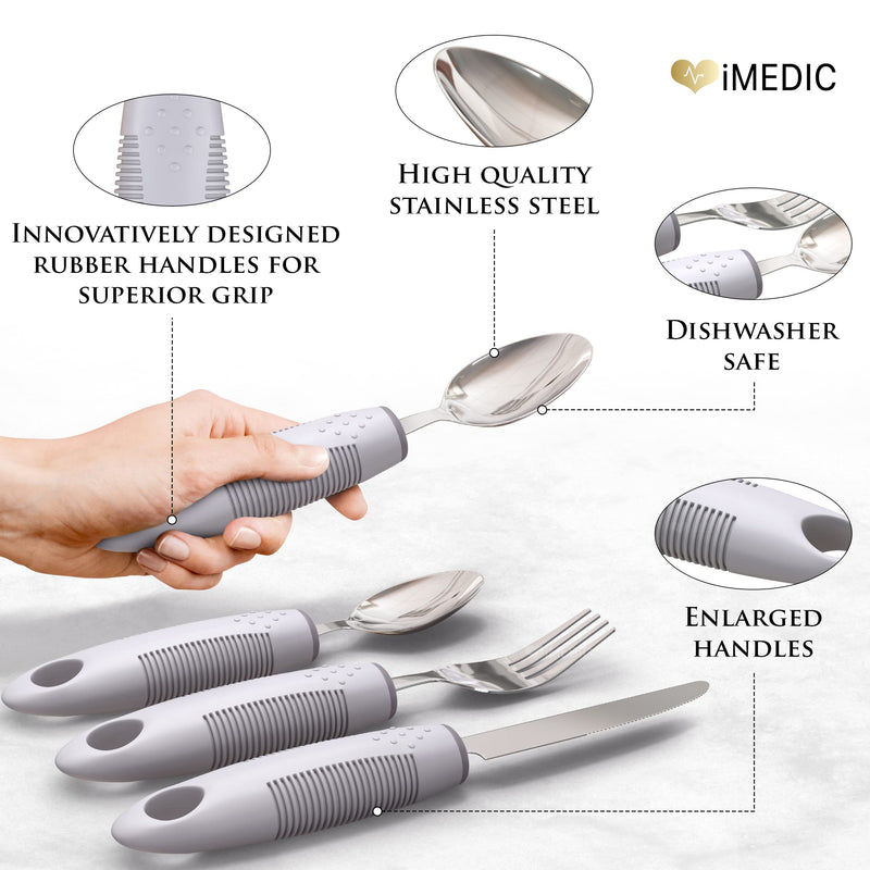 iMedic Easy Grip Cutlery for Arthritic Hands Grey(1 Pack) – Adaptive Utensils Designed to Support Disabled Adults – Weighted Tableware Set – Caring Aid for Tremors, Parkinson’s Single