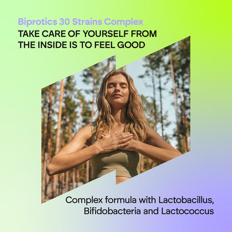 Probiotics and Prebiotics with 30 Strains - 264 Billion CFU per Dose - Biprotics 30 Strains Complex - 60 Capsules Nutralie