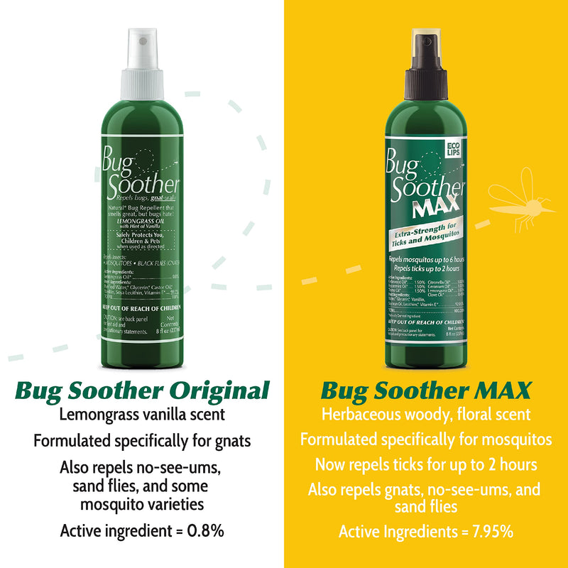 [Australia] - Bug Soother MAX - Extra Strength Natural Gnat, Tick, and Mosquito Repellent, 2 Pack 8 fl oz w/Free 1 oz. DEET-Free Bug Spray Deterrent - Safe for Adults & Environment - Made in USA 8 Fl Oz (Pack of 2) 