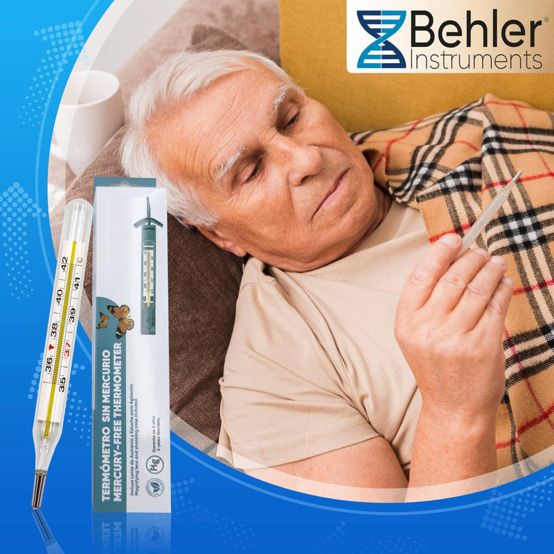 [Australia] - Behler Instruments - Analog clinical thermometer - Safe and precise, mercury-free - Thermometer - For children and adults - With magnifying glass and shaking cover - For home and clinical use 