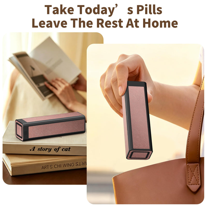 Weekly Pill Organizer 7 Day, Discreet Leather Pill Case for Purse or Pocket, Easy Slide-Out Daily Medication Planner, 1 Time a Day Travel Vitamin and Supplement Holder (Pink) Pink