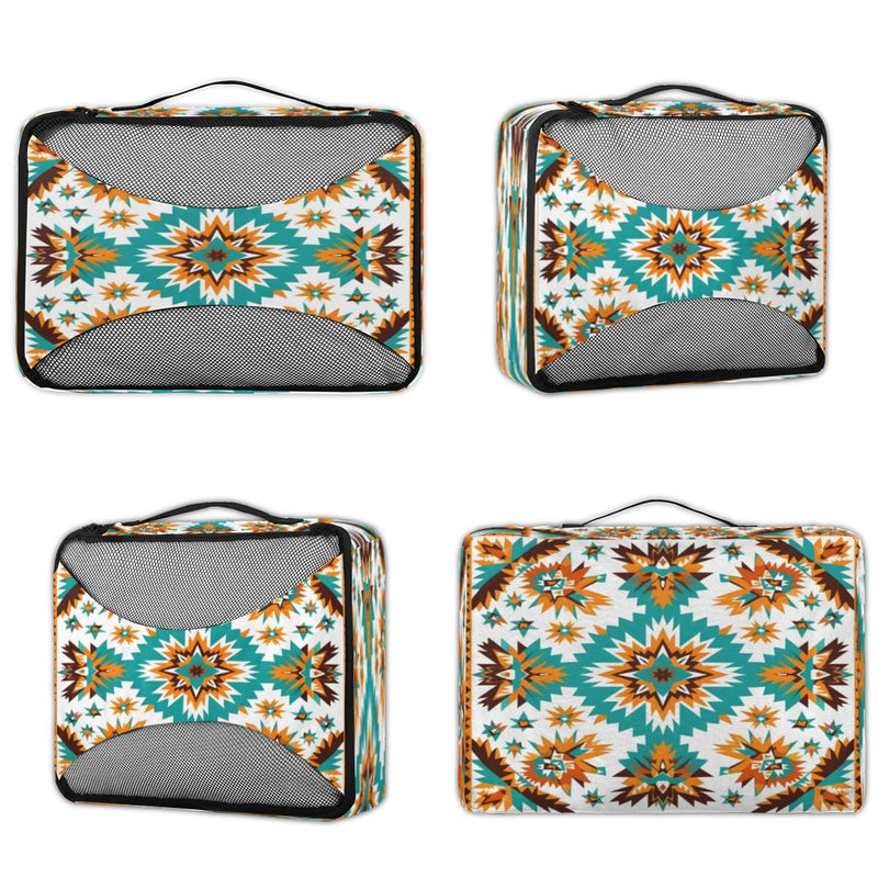 Packing Cubes for Travel Accessories with Double Zipper and Mesh Top 4 Piece Waterproof Western Boho Aztec Suitcase Luggage Organizer Bags for Clothes Shoes Cosmetics