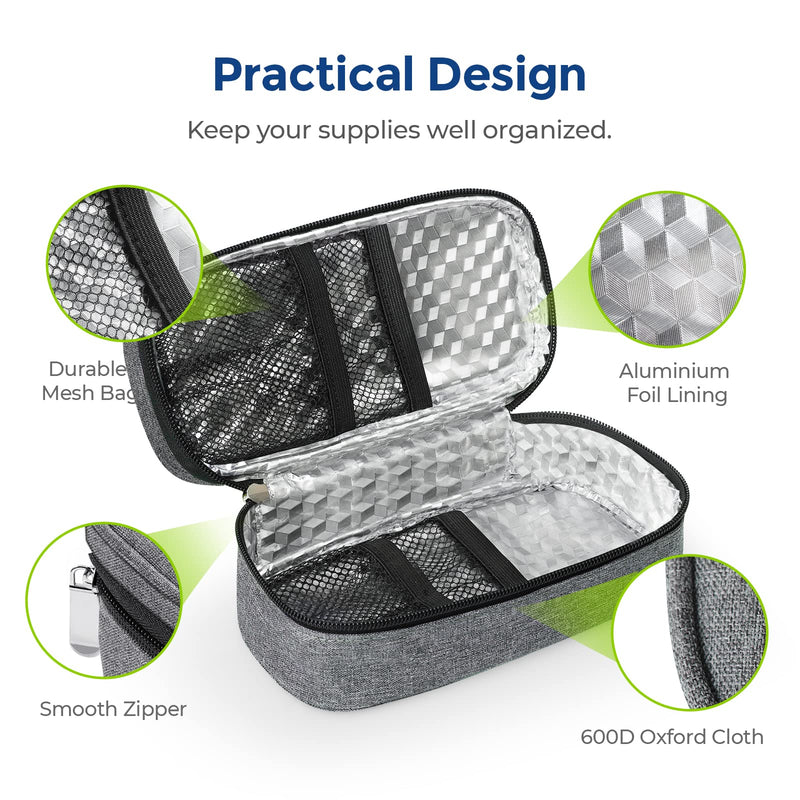 [Australia] - AUVON Portable Insulin Cooler Travel Case, Insulated Diabetic Bag with 2 x 160g Ice Packs for 6-8h Cooling Time, Medication Cooler Bag for Insulin Pens and Blood Glucose Monitor Supplies A-Gray 