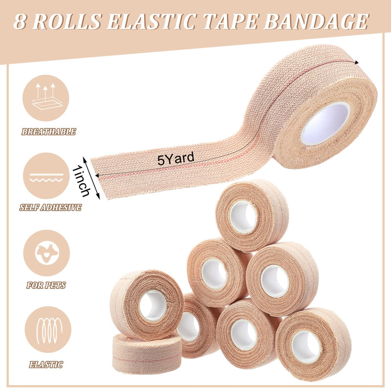 Tondiamo 8 Rolls Elastic Adhesive Bandage Tape Medical Bandage Wrap Athletic Sports Tape Flexible Stretch Skin Bandages Strips for Ankle, Knee, Wrist Sprains Animal Pets(1 Inch X 5 Yard) 1 Inch X 5 Yard