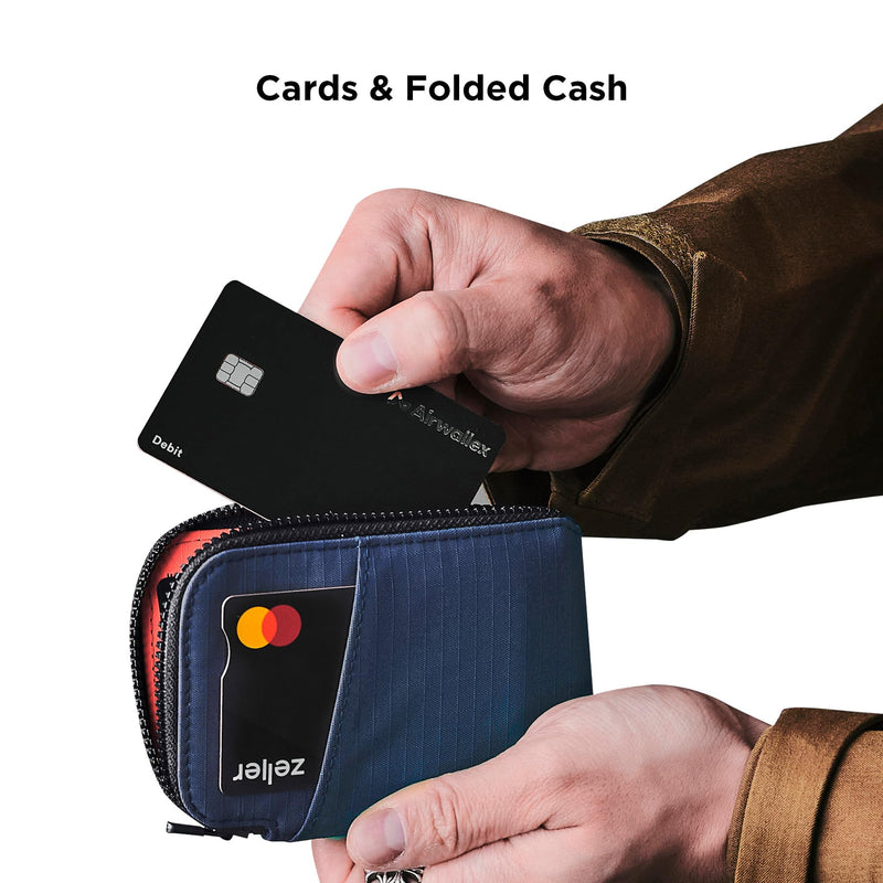 ALPAKA Zip Card Pouch RFID Blocking Mini Card Wallet Blue | Holds Cards and Cash, Compatible with HUB Accessories, Coin Pouch For Men Daily Use, Weatherproof Fabric Axoflux 210D
