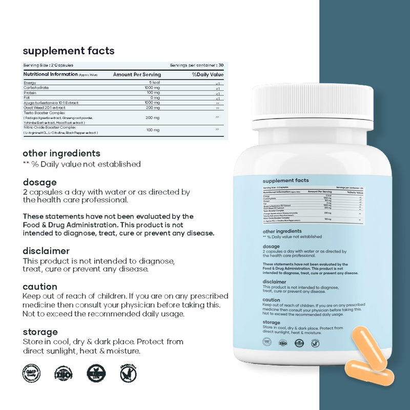 Mars by GHC Turkesterone Capsules with Ginseng & Bioperine | Plant-Based Herbal Supplement | 60 Capsules | Pack of 1