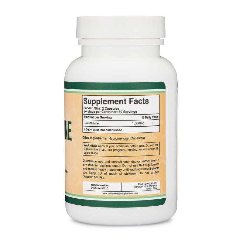 [Australia] - L Glutamine Capsules - No Fillers (1000mg Servings, 120 Capsules) Non-GMO, Gluten Free, Keto Safe, Vegan Friendly, Third Party Tested (for Endurance and Gut Health) by Double Wood 