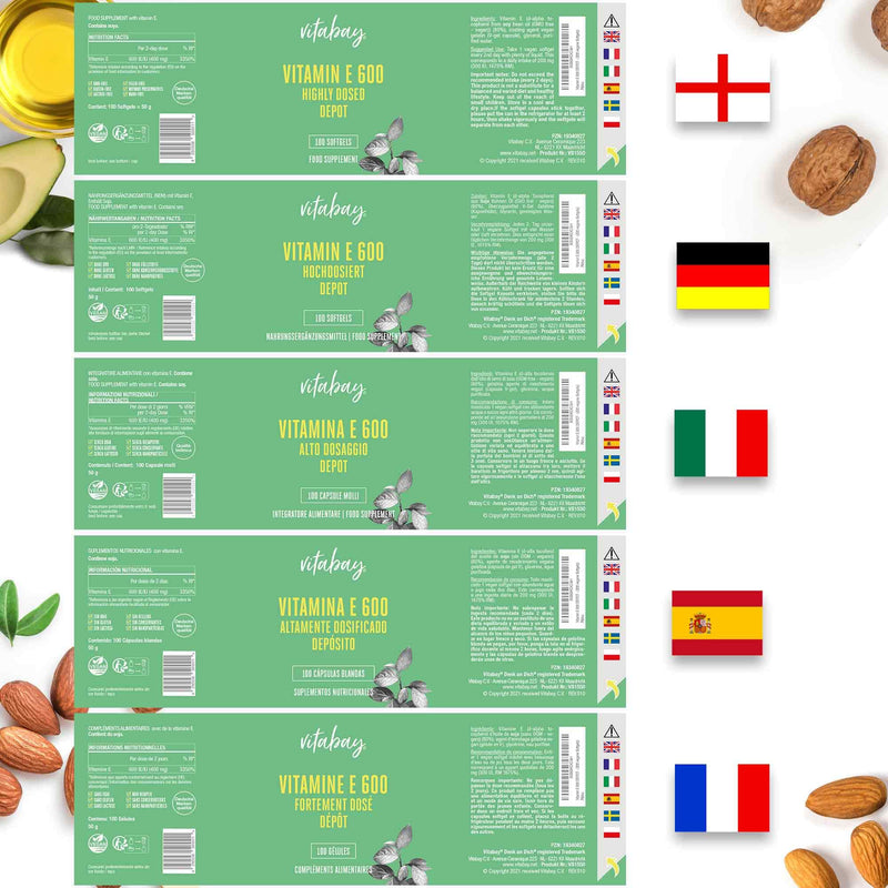 [Australia] - Vitabay Vitamin E 600 IU Depot High Dose - 100 Vitamin E Capsules Vegan & Laboratory Tested with Tocopherol and Tocotrienol - Vit E helps protect cells from oxidative stress 50 g (pack of 1) 