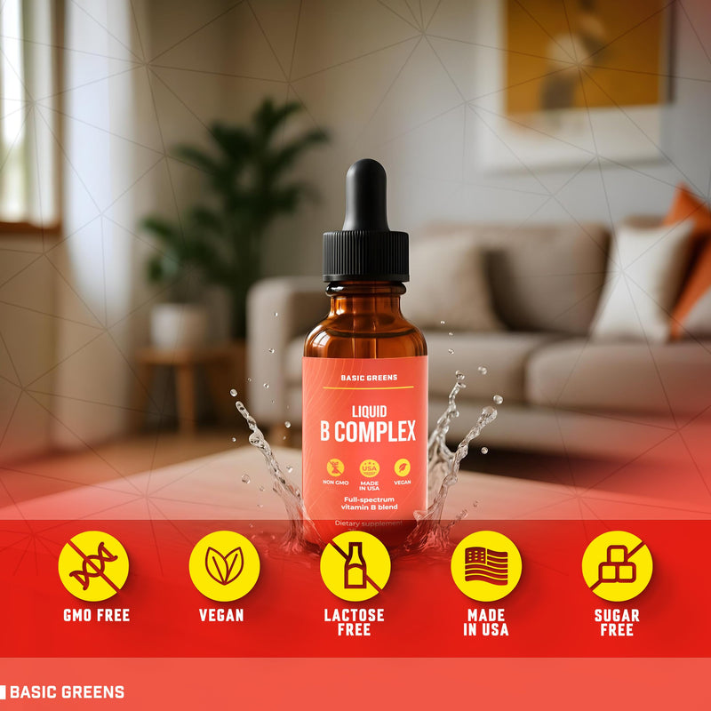 B Complex Liquid Drops Vegan - B1, B2, B3, B5, B6, B7, B9, B12 - 2 Fl Oz