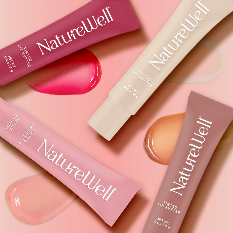 NatureWell Tinted Lip Butter Variety Pack of 4, 0.50 Oz Each | Shear & Subtle Tinted Moisturizing Balms, Vanilla Scented, Lightweight & Non-Greasy, Vitamin E, Shea, & Murumuru Butters