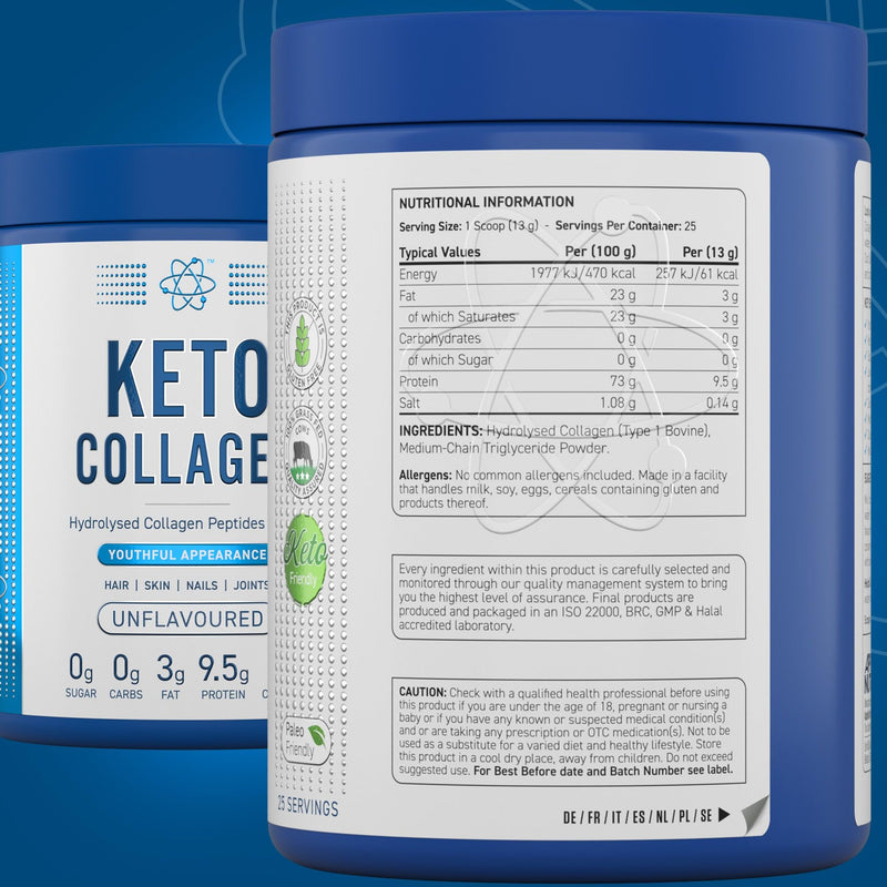 Applied Nutrition Keto Collagen Powder - Keto Collagen Protein with MCT, Ketogenic & Paleo Diet, Zero Sugar & Carbs, Healthy Skin, Hair, Nails (Unflavoured) (325g - 25 Servings) 25 Servings (Pack of 1)