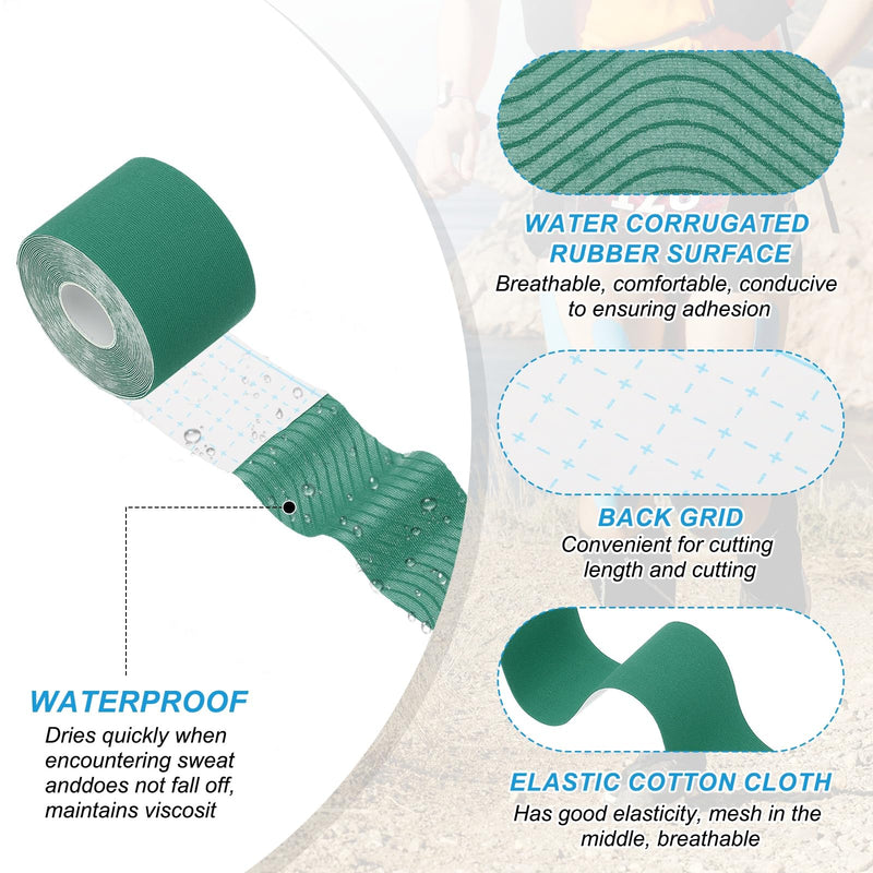 PATIKIL 5.5 Yard x 2 Inch Kinesiology Tape, 4 Roll Adhesive Cotton Sports Muscle Support Tapes Waterproof Elastic Tape for Knee Ankle Wrist Shoulder, Dark Green