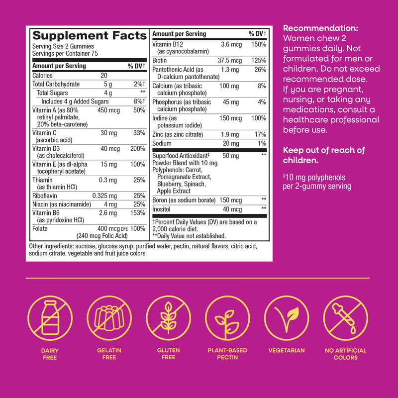 Nature's Way Alive! Women’s Multivitamin Gummy, Vitamins A, C, D3, E, 150ct | Berry Flavored, Daily Chewable Multivitamins for Women, B-Vitamins, Supports Immune, Heart, & Muscle Function* 150 Count (Pack of 1)