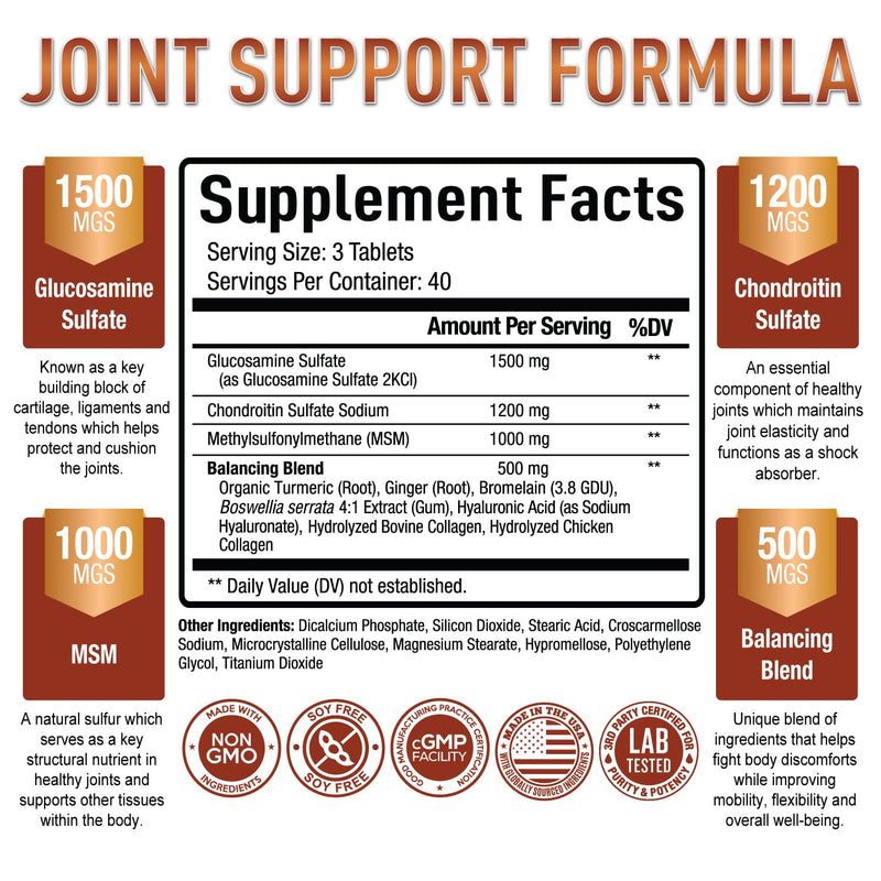 [Australia] - Purely Optimal Premium Glucosamine Chondroitin MSM Supplement Tablets w/Turmeric & Boswellia - Glucosamine Sulfate Joint Supplement for Men & Women 
