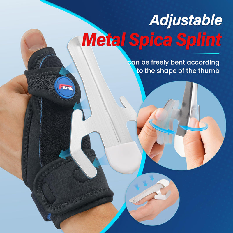 FEATOL 2 Pack Thumb Brace for De Quervains Tenosynovitis, Thumb Splint for CMC Joint Support, Arthritis, Trigger Finger, Sprains, Left & Right, Medium Black Blue