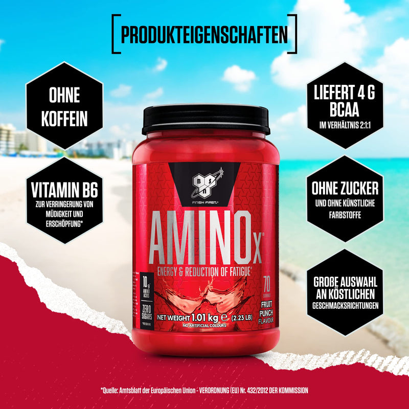 [Australia] - BSN Nutrition Amino X Supplement with Vitamin D, Vitamin B6 and Amino Acids, Fruit Punch Flavor, 70 Servings, 1kg 