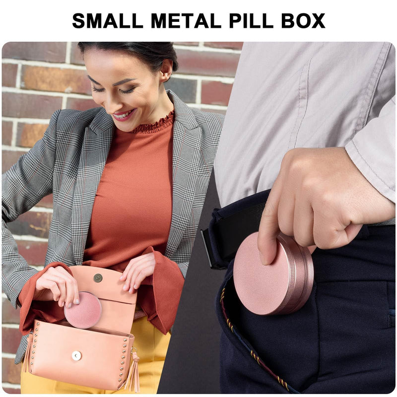 Small Pill Case 2 Compartment - Heavy Duty Metal Pill Box Portable | Travel Pill Container for Pocket or Purse, Waterproof Pill Organizer for Medicine Vitamin Fish Oil and Supplements Pink
