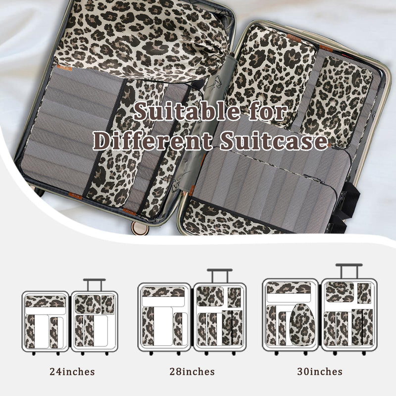 U+U 10 Set Compression Packing Cubes, Travel Organizers (Leopard) | Space-Saving & Complete Travel Set Leopard-02