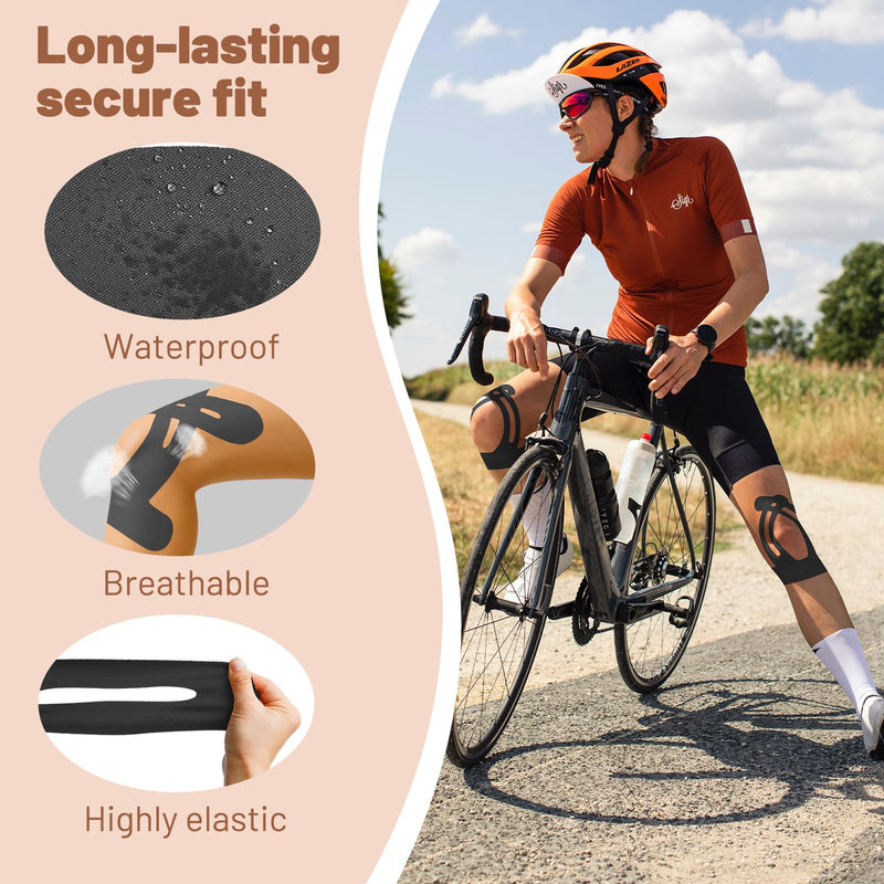 10 Pcs Precut Kinesiology Tape for Knee Pain Relief & Support, Waterproof Elastic Athletic Tape, Breathable Hypoallergenic Latex-Free, German-Engineered Adhesive, Y-Shaped Design (Black) Black