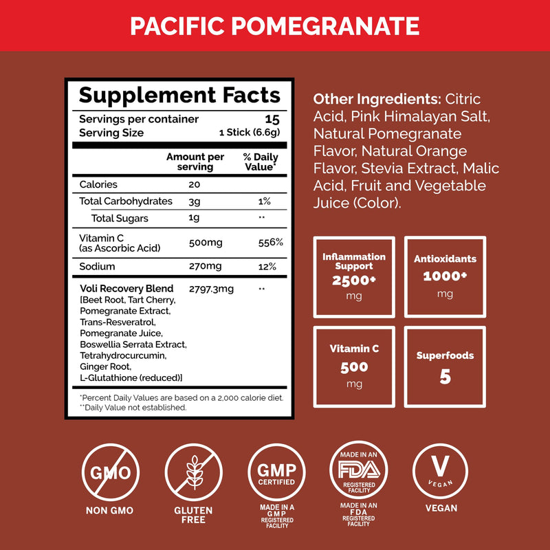 [Australia] - Voli Recovery - Post Workout Superfood Powder | Plant-Based Drink Mix Packets with Curcumin, Ginger & Vitamin C for Muscle Recovery & Immune Support, Inflammation & Leg Cramps Support, Vegan, 15 Count 