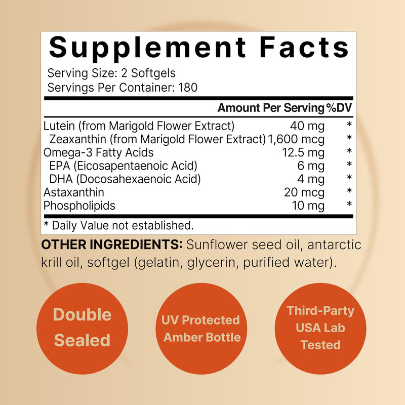 [Australia] - Lutein 40mg and Zeaxanthin 1,600mcg Per Serving, 360 Softgels | 4 in 1 with Omega-3s, Astaxanthin, & Phospholipids – Marigold Flower Extract – Eye Antioxidant Vitamins – Non-GMO 