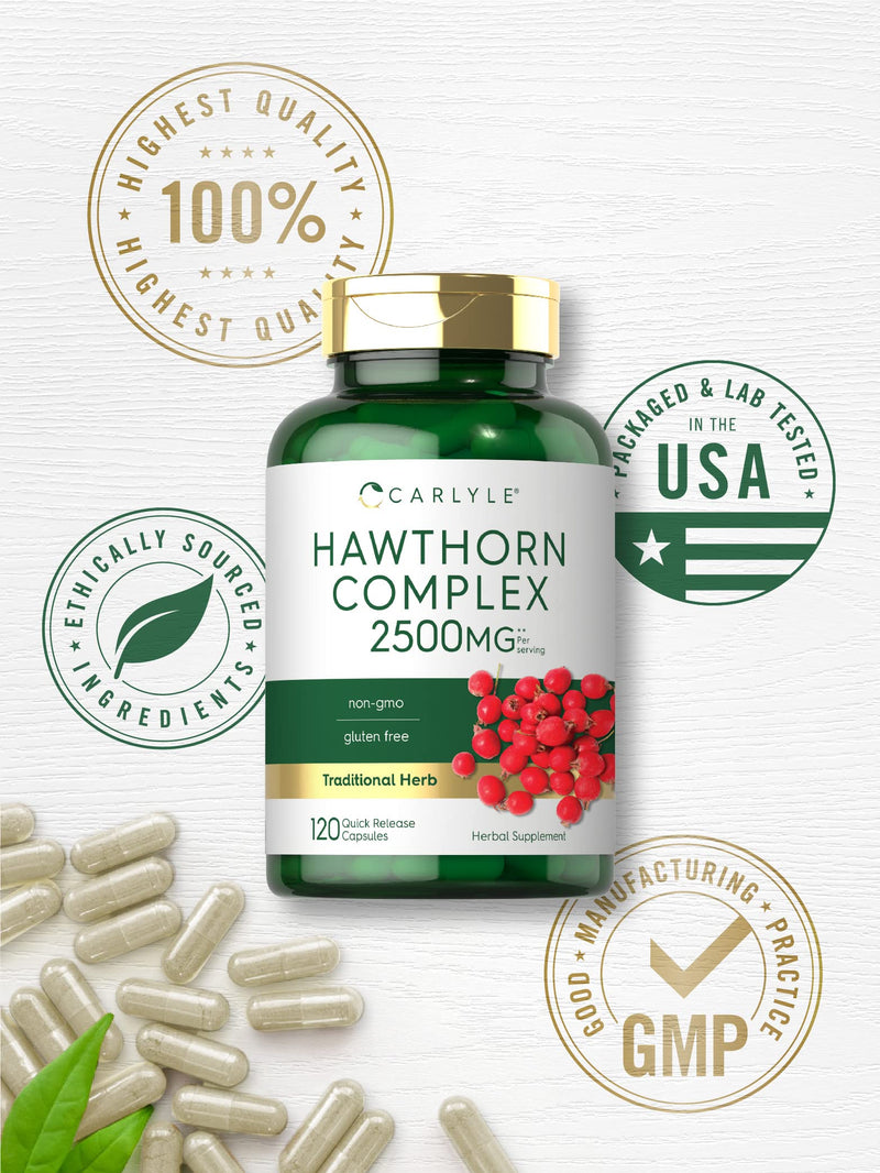 Carlyle Hawthorn Berry Complex | 2500mg | 120 Capsules | Extract Powder Pills | Non-GMO & Gluten Free Supplement