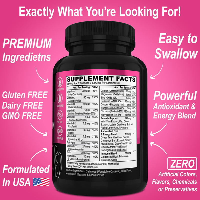 Womens Multivitamin Mineral Supplement- Organic Superfood Greens & Fruit Supplements - Women Energy Vitamin Magnesium & Zinc - Daily Super Food Fruits and Green Veggies Tablets Plus Vegetable Foods