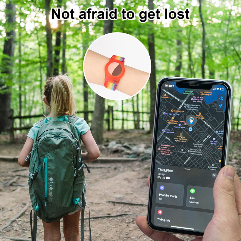 [Australia] - Kids Wristband Compatible with Apple AirTag, Protective Case for Air Tag GPS Tracker Holder with Nylon Bracelet, Adjustable Anti Lost Watch Band for Toddler Child Elder (Rainbow B) Rainbow B 