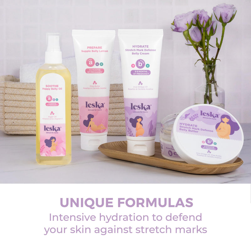 [Australia] - Pregnancy Stages A & B Set | Belly Lotion, Belly Oil, Stretch Mark Defense Cream & Belly Butter | Pregnant Mom Months 1-9 | Part of Complete 3-Part Pregnancy Skincare System (Set of 4, 4-4.93oz) 1-6 Month, 4-Pack 