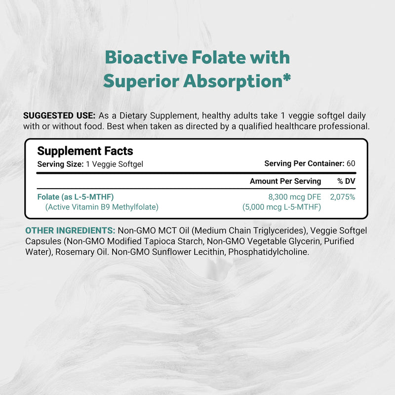 Naturalis Vegan L-5-MTHF 5mg (8300mcg DFE) 60 Softgels | Active Folate | Bioactive L-5-MTHF, the active folate, designed to support cognitive function, healthy methylation, and energy production.* 60 Count (Pack of 1)