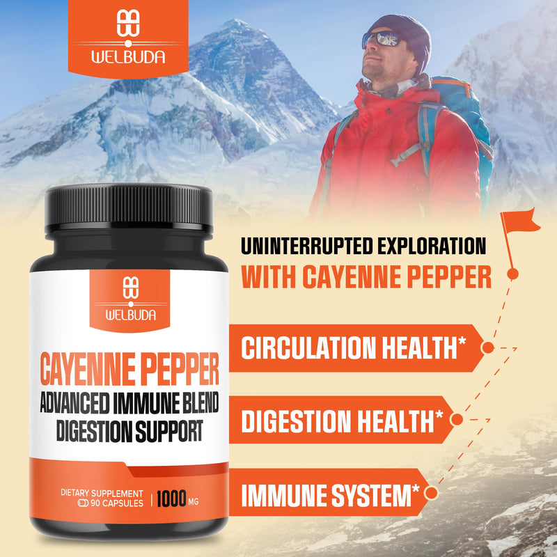 [Australia] - 1000mg Cayenne Pepper Capsules with Elderberry, Echinacea, Berberine HCI & More - Support Digestion Health, Healthy Heart & Immune System - 90 Veggie Capsules 90 Count (Pack of 1) 